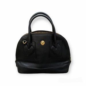 Anne Klein Black Faux Leather Dome Billie Satchel Handbag Crossbody Designer